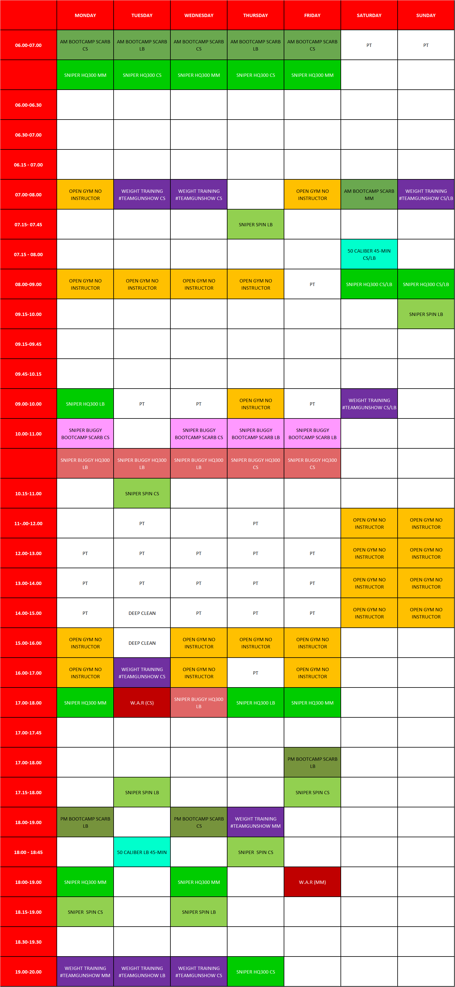 operation timetable